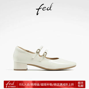 新款 女鞋 粗跟单鞋 FED法式 女D0408 春季 白色玛丽珍鞋 CAC001 小皮鞋