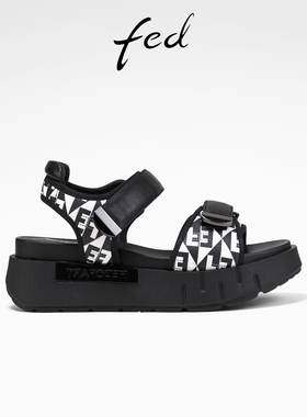 fed休闲魔术贴凉鞋夏季新款女鞋黑色厚底增高凉鞋女款S0410-YA558