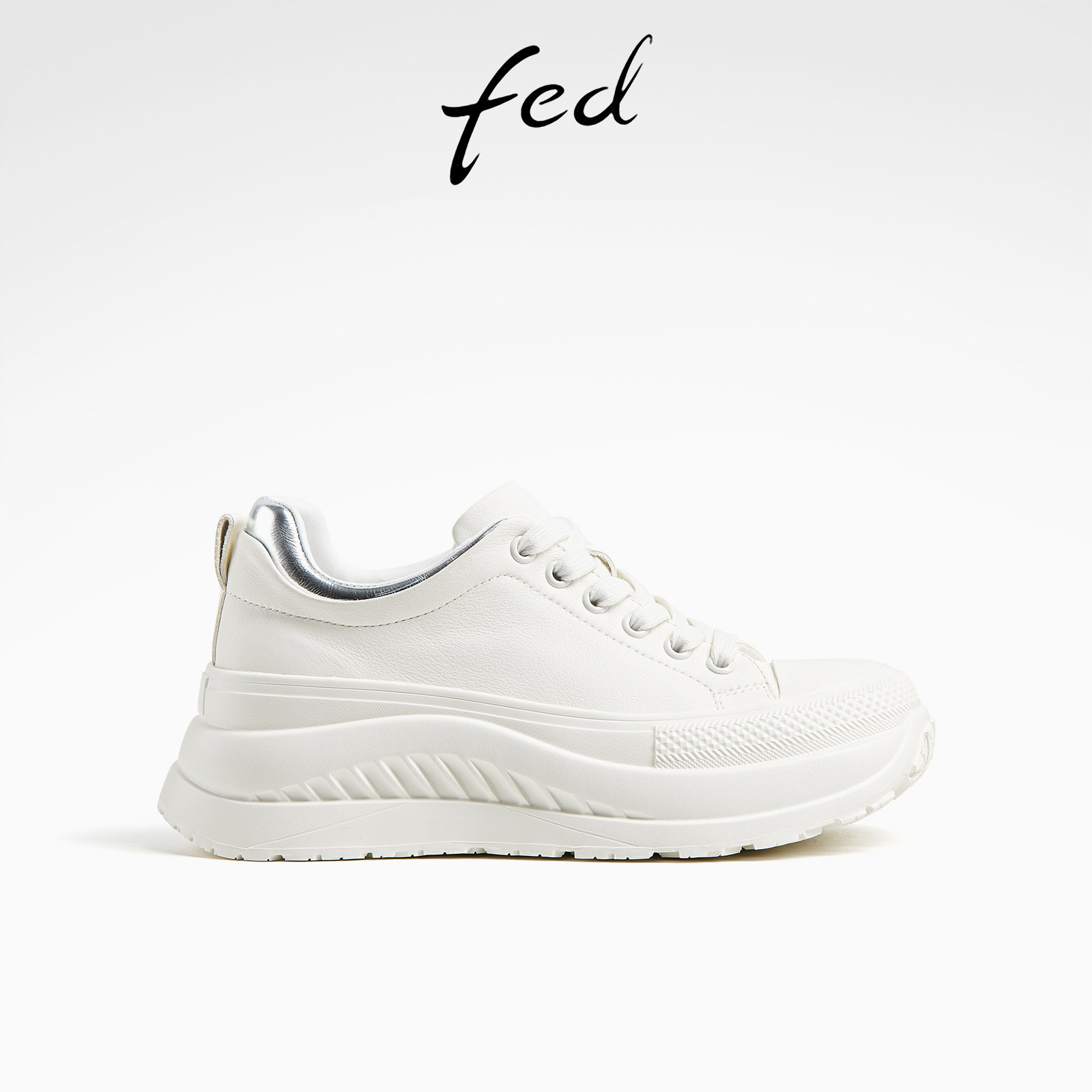 fed头层牛皮女鞋秋真皮松糕增高超轻厚底运动休闲鞋板鞋小白鞋女