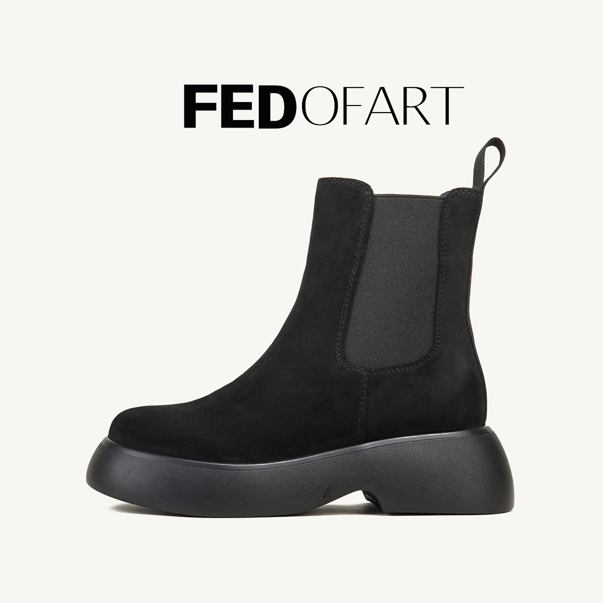 FED城野牧歌秋冬复古圆头松糕厚底靴子女短靴休闲切尔西烟筒靴女