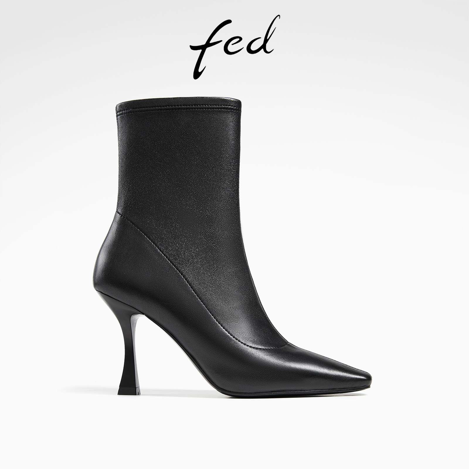 fed弹力羊皮秋冬真皮女鞋尖头细高跟靴子女中筒婚礼晚宴时装靴女,女鞋,时装靴,淘宝优惠券,粉丝福利购,淘宝优惠卷