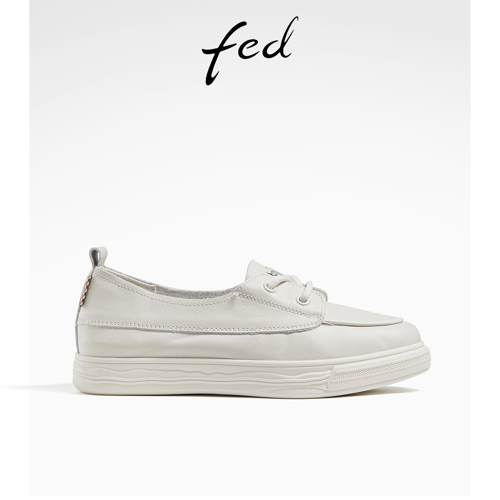fed头层牛皮女鞋秋季百搭厚底平底运动休闲鞋女真皮板鞋小白鞋女