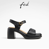 夏季 女款 新款 fed一字带通勤凉鞋 女鞋 黑色粗跟罗马凉鞋 D0509 ZC573