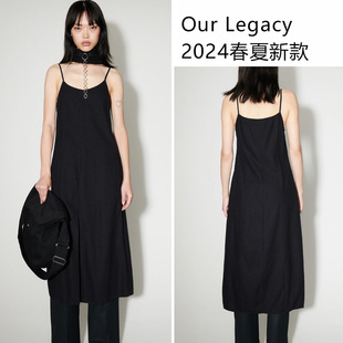 Slip 瑞典代购 Legacy Evening Our 下摆开衩黑色真丝吊带裙连衣裙