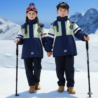 日本无印mu小学生冲锋衣校服套装藏青三合一防污渍儿童班服幼儿园