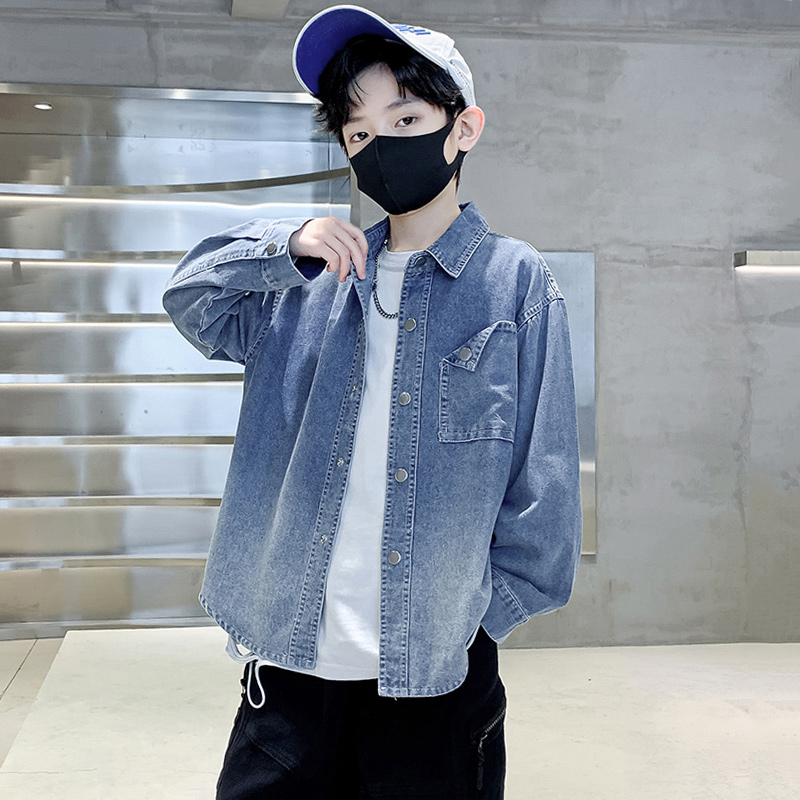 日本无印mu男童牛仔衬衫2025新款儿童衬衣长袖中大童秋装薄款男孩