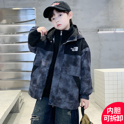 日本无印mu儿童装男童冲锋衣三合一可拆卸2025新款中大童夹棉男孩