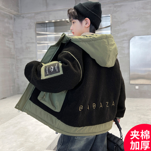 夹棉加厚加绒中大儿童 冬季 日本无印mu男童冬装 羊羔绒外套2025新款