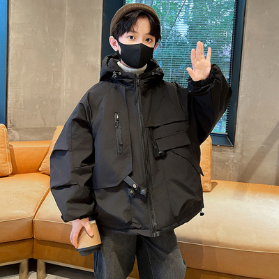 日本无印mu男童夹棉外套2025新款儿童冲锋衣秋厚中大童冬装男孩炸