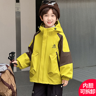 日本无印mu男童外套2025新款 儿童冲锋衣三合一防风防水男孩 秋冬装