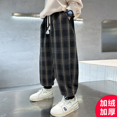 日本无印mu男童加绒裤子秋冬款2025新款儿童冬季一体绒中大童加厚