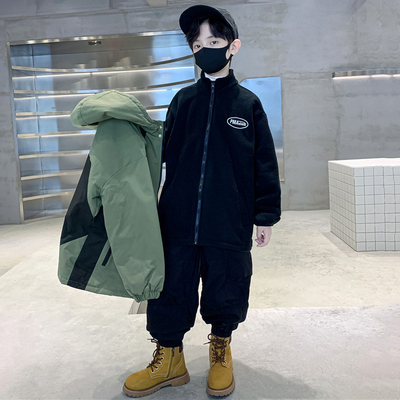 日本无印mu男童冲锋衣三合一可拆卸2025新款儿童夹棉中大童装男孩