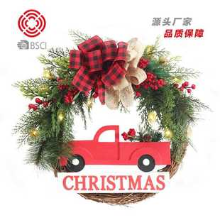 汽车木牌发光圣诞花环圣诞节装 跨境亚马逊新款 饰品门挂件
