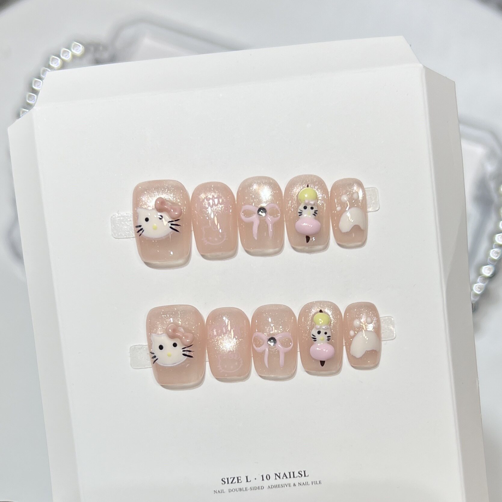 纯手工喵喵糖葫芦可爱卡通ins风穿戴甲甲片短手绘KT猫咪捏捏美甲