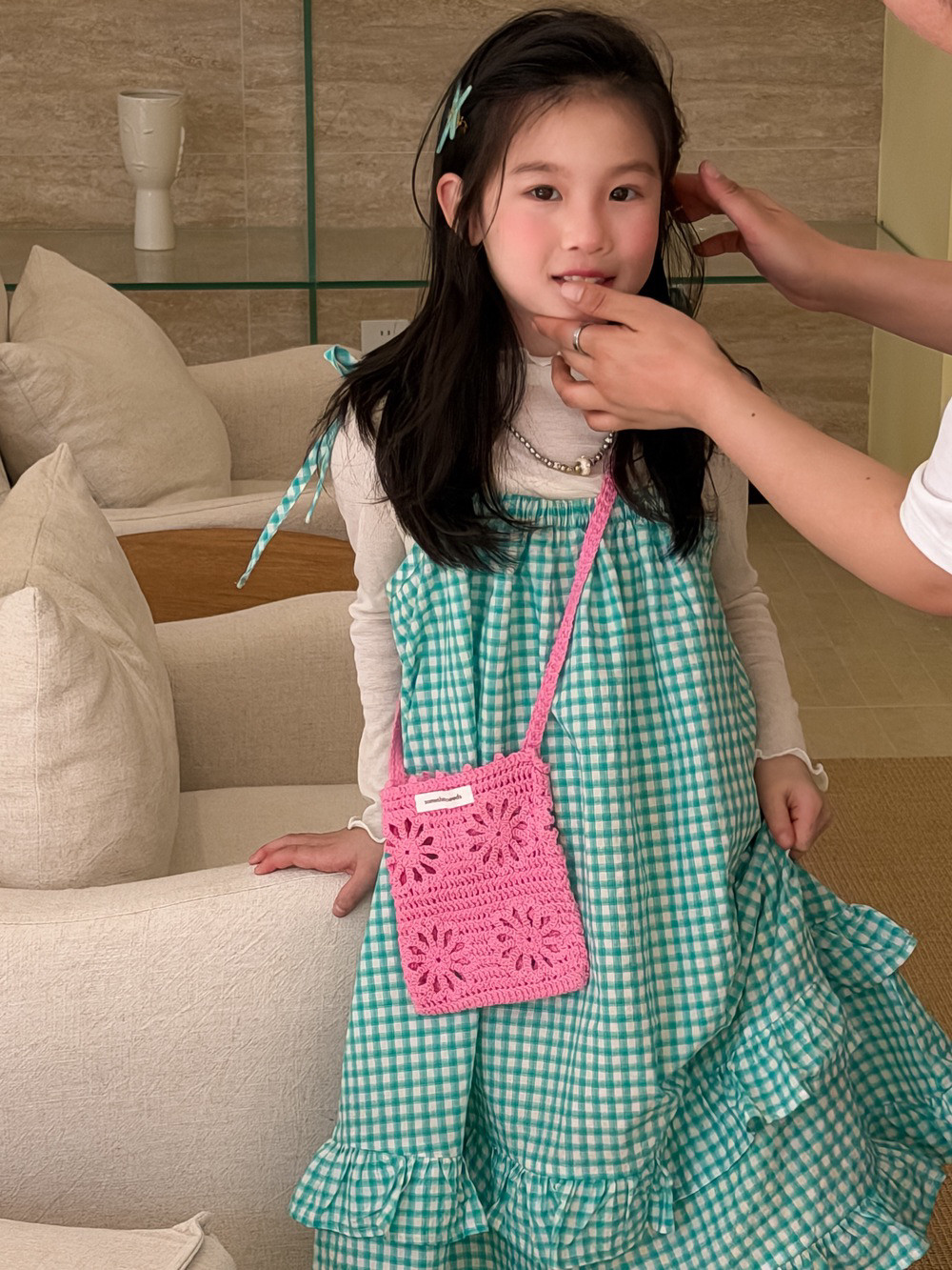 甜甜家 女童春装度假风格子连衣裙2026儿童韩系小清新吊带裙长裙