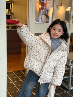 甜甜家 女童韩系碎花羽绒棉服外套冬儿童洋气保暖加厚棉袄面包服