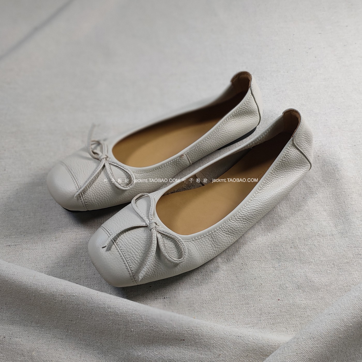 仅1对~纯原！无法取代舒适复古洋气显瘦收脚米色平跟全羊皮芭蕾鞋