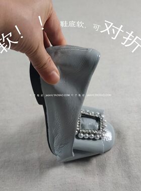 纯原~太舒服！法式英伦风优雅少女风蓝色真皮带扣平跟芭蕾舞鞋 女