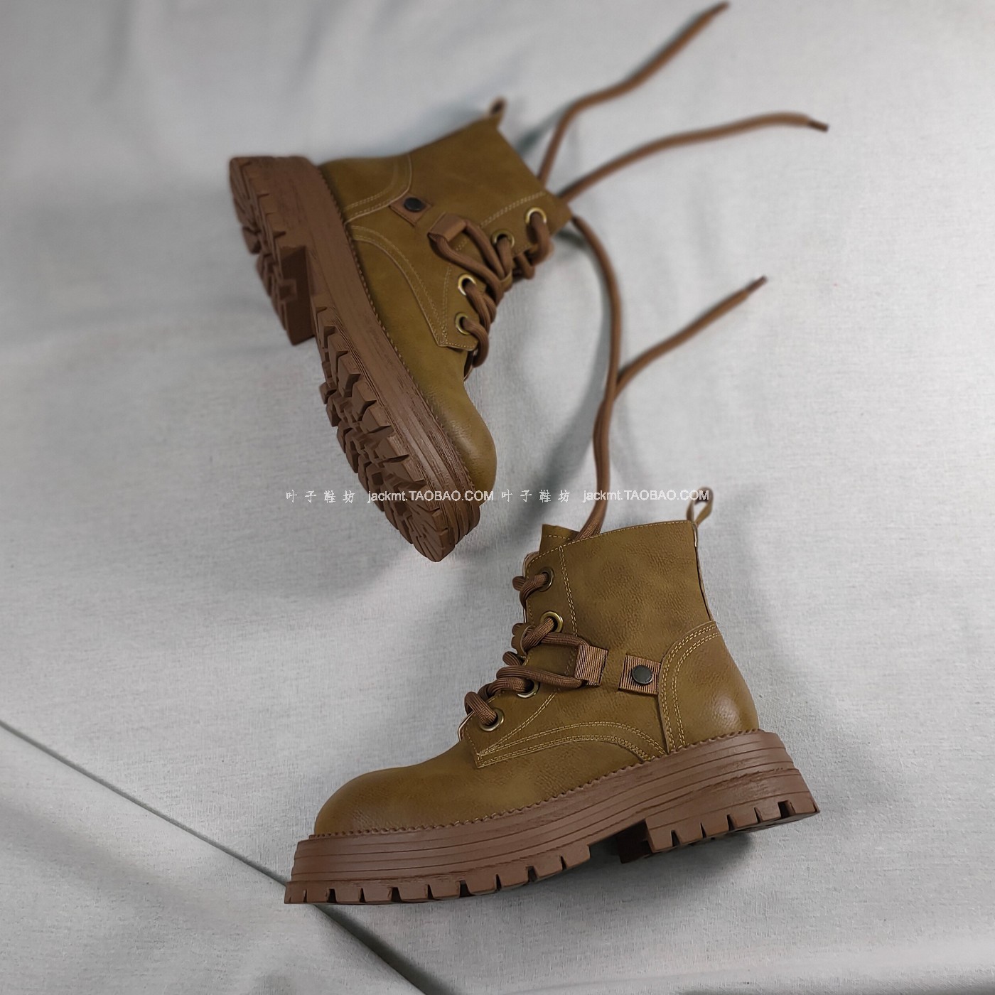 纯原！福利特价~厚底马丁靴女 轻便户外工装大黄靴增高真皮单短靴