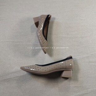 纯原!小众风 舒适又时髦!里外全真皮 粗跟洋气裸色镂空工作鞋女