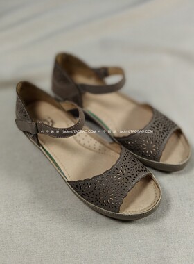 仅7对~纯原！特价~可奔跑运动底时髦一字带绿色真皮罗马坡跟凉鞋