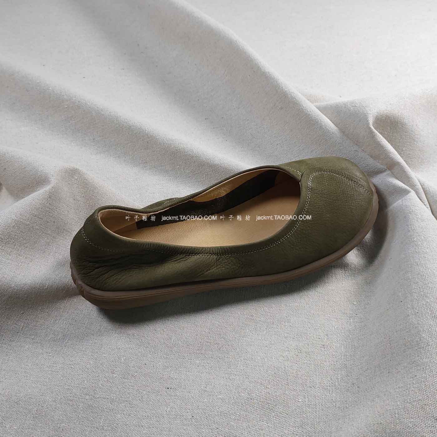 仅1对~纯原！无法取代舒适~复古洋气褐绿色百搭真皮手工芭蕾鞋 女