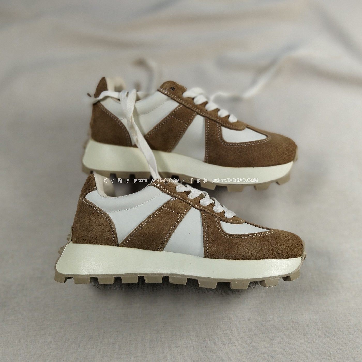 仅5对！太好搭~纯原！特价时髦洋气布洛克复古真皮棕拼色德训鞋女,女鞋,德训鞋,淘宝优惠券,粉丝福利购,淘宝优惠卷