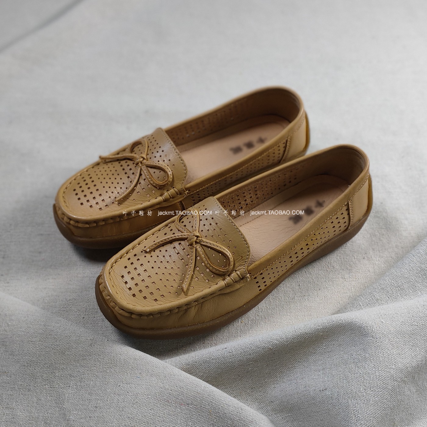 仅1对！纯原~掏心窝推荐相当好穿~真皮舒适平跟杏色奶奶鞋妈妈鞋