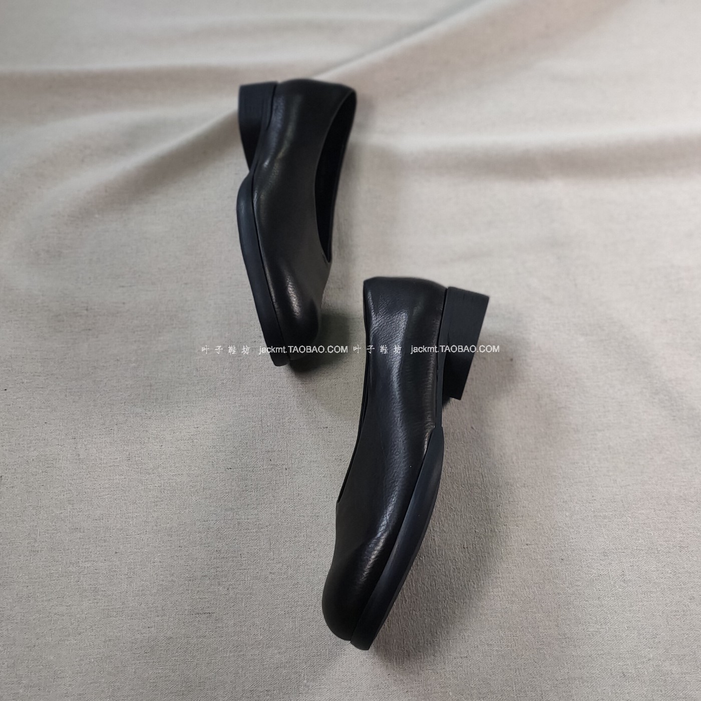 纯原!太舒服~法式干练百搭 里外全牛皮黑色工作鞋粗跟鞋大码女鞋