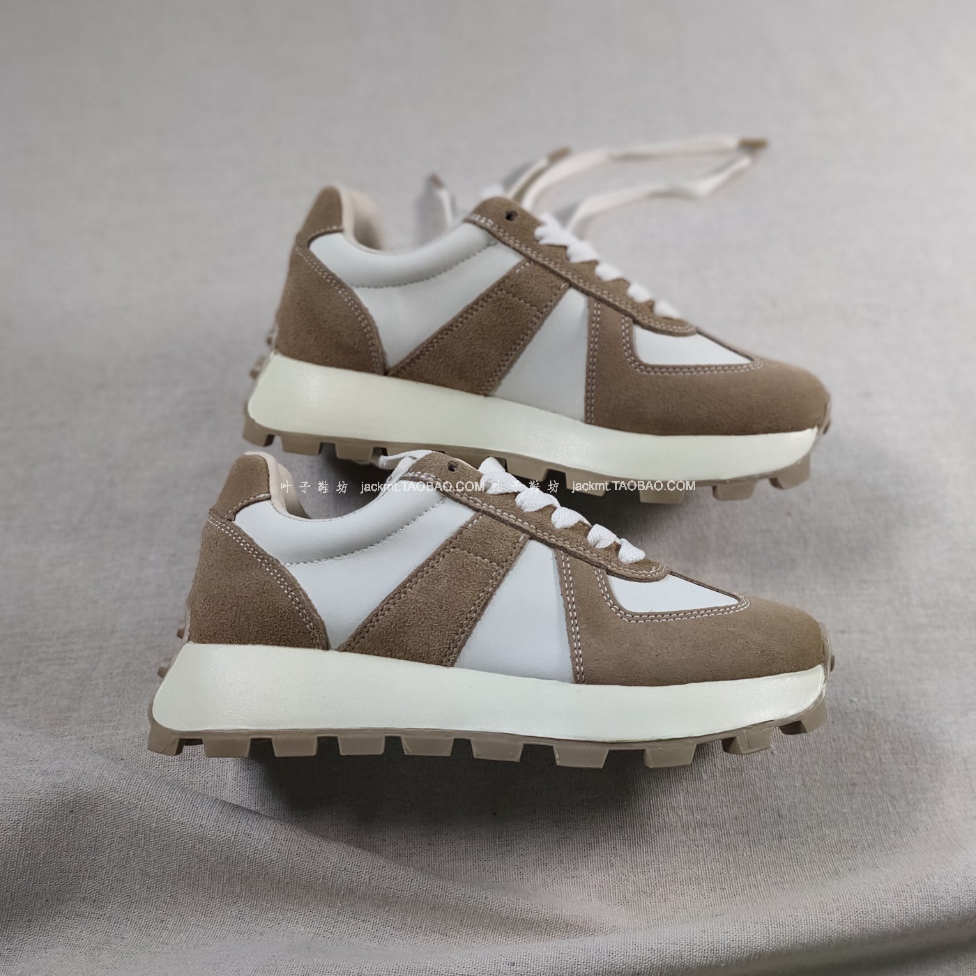 仅15对~纯原！青春减龄真皮~增高真皮厚底米灰拼色小脏鞋老爹鞋女