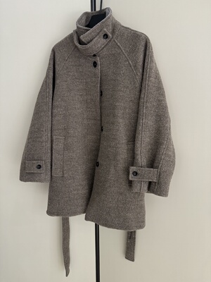 FP高品 立领 极简 微廓形 羊毛 羊毛 羊毛 杂色系带中长款大衣女