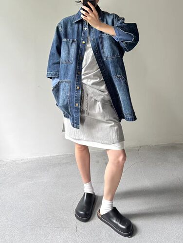 小众潮牌 高端线 重工多口袋 复古做旧工装牛仔外套女