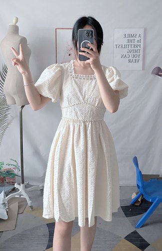 映氏ins女装专柜国内代购2021年夏季421260707钉珠修身淑女连衣裙