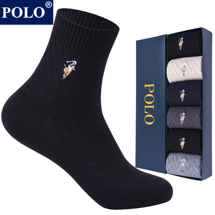Polo新品男袜子加厚羊毛袜 男士袜秋冬季皮鞋袜子 保暖中筒商务袜
