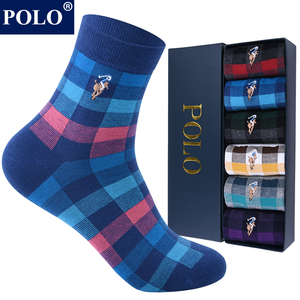 polo男士袜子纯棉防臭中筒袜秋冬季方格皮鞋休闲无骨四季潮长筒袜