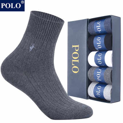 polo袜子男纯棉商务袜秋冬厚款保暖防臭吸汗黑色正装皮鞋中筒棉袜