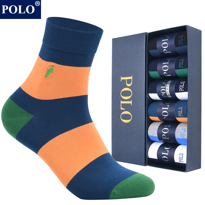 polo条纹袜子男防臭中筒袜秋冬款