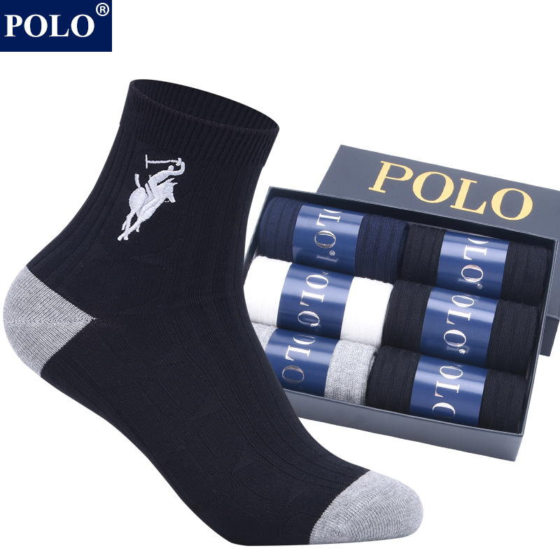 POLO防臭男纯棉厚款中筒袜秋冬款