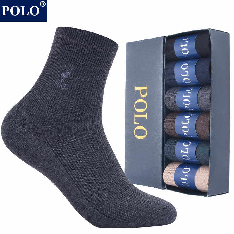 polo羊毛袜子冬季保暖男士纯色中筒袜防臭吸汗高端商务皮鞋长筒袜
