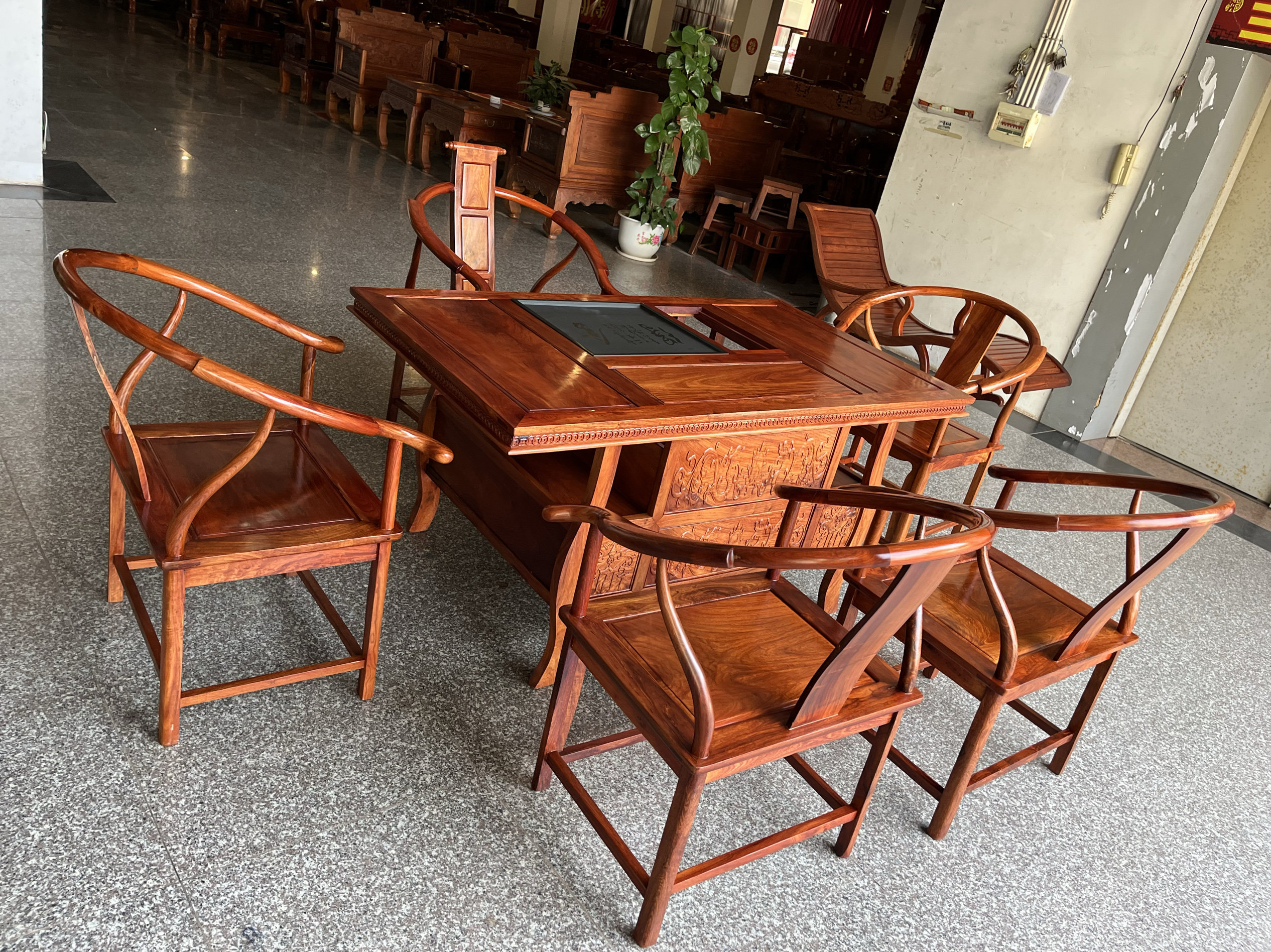 大果紫檀会议茶桌160阳台茶台缅甸花梨泡茶古典桌子古典家具茶几