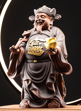 热销招财财神爷陶瓷中式家用办公室工艺摆件创意灯圈财神店铺开业
