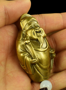 热销黄铜紫铜实心财神爷桌面小摆件把件手把件工艺品男女随身把玩