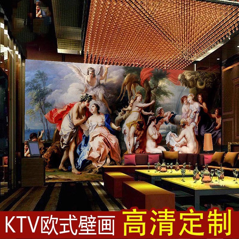 热销欧式KTV宫廷酒吧墙纸壁画油画墙布包厢走廊天使酒店宾馆背景