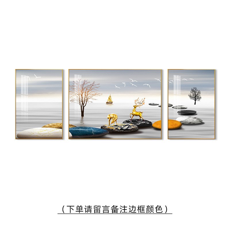 热销现代轻奢晶瓷镶钻客厅沙发背景装饰画墙高端大气水晶三联壁画