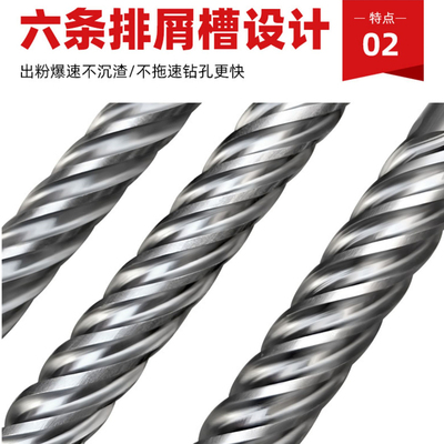 热销钢筋冲击钻头方柄四坑穿墙六刃新款加长混凝土水泥砖打孔电锤