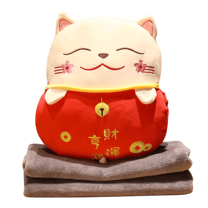 热销卡通日式招财猫抱枕办公室护腰靠垫客厅沙发卧室靠枕午睡枕头