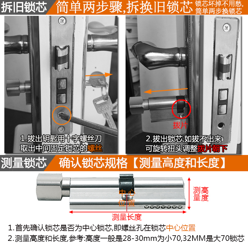 热销木门锁芯小70家用通用型通开室内门换锁心配件多钥匙卧室房间