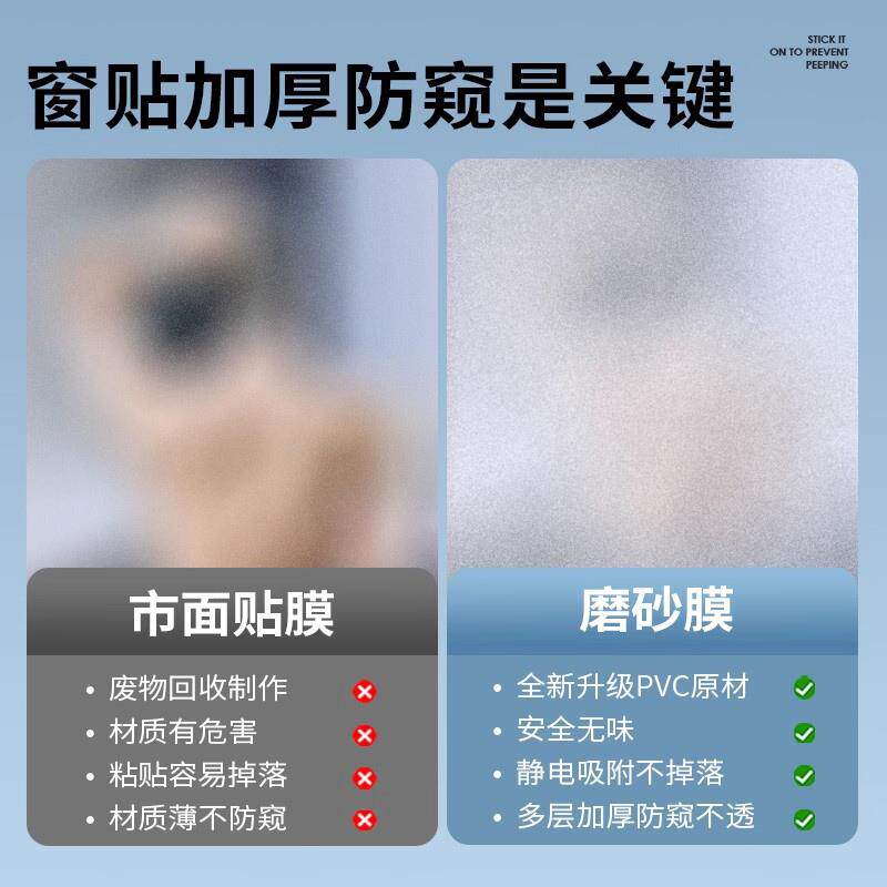 热销卫生间浴室门贴纸磨砂玻璃窗防窥膜透光不透明防走光磨砂窗户