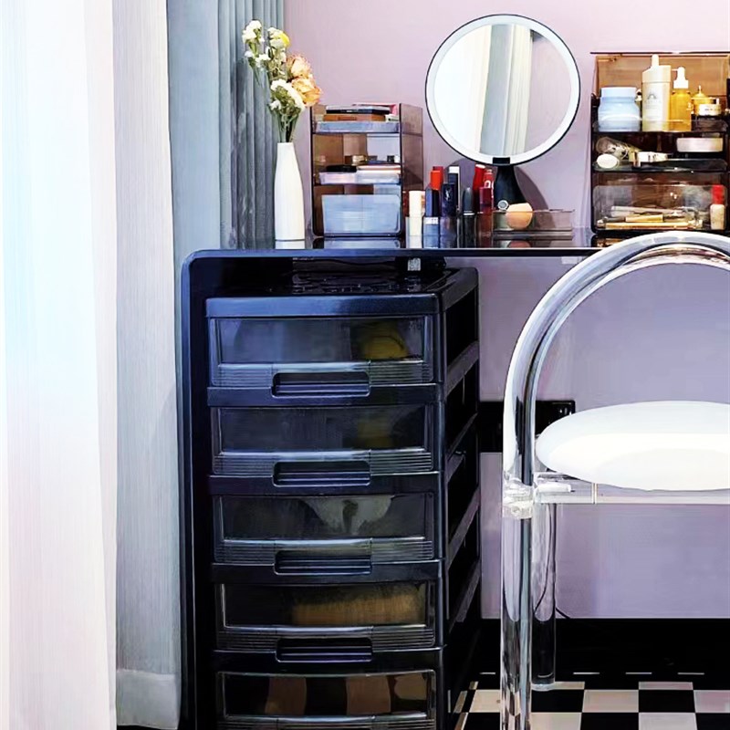 热销化妆桌塑料文具箱抽屉式储物柜网红梳妆台办公桌底下多层收纳