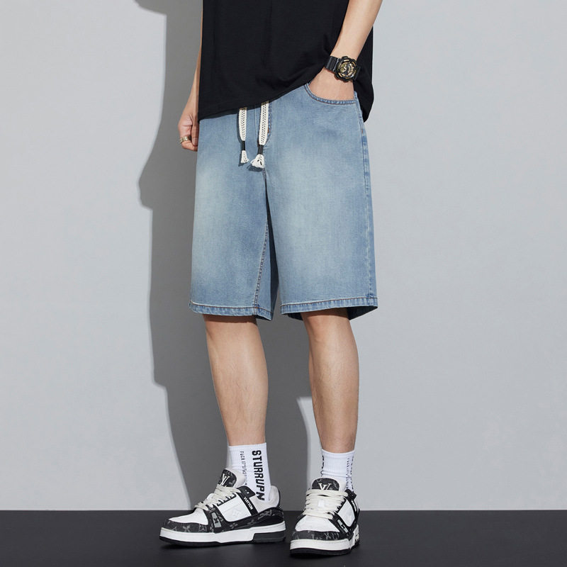 天丝牛仔短裤男2025新款夏季薄款宽松直筒潮牌休闲冰丝五分中裤子